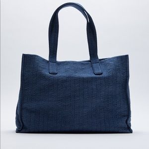 Zara Blue Denim Tote Bag with Topstitching